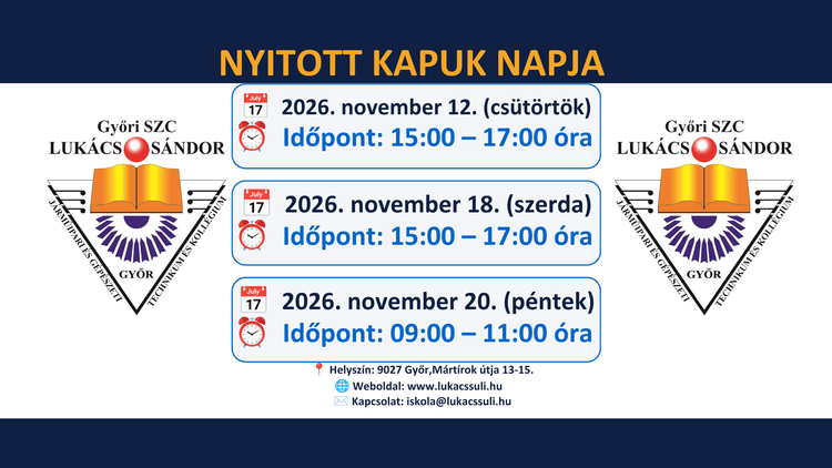 Nyitott kapuk napja iskolánkban - 2026/27. tanévben is!